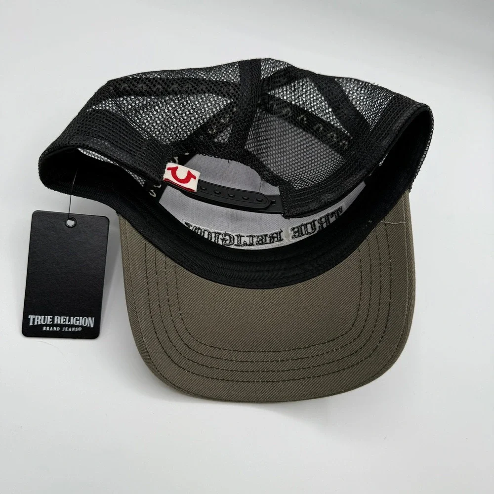 True Religion Hat Cap Camouflage Trucker Hat Olive Black Mesh OS Adult Y2K NEW‎